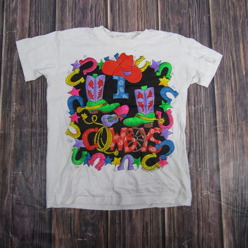 Imprints Kids T-Shirt Large White Vintage I Love Cowboys Single Stitch Graphic